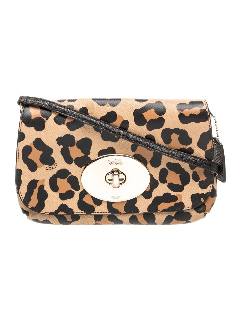 Coach Ocelot Leopard Print Crossbody Bag Gold Turnlock Black Leather Strap